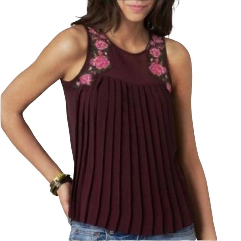 American Eagle Outfitters Pleated Tank With Floral Cross-stitch, Size S‎